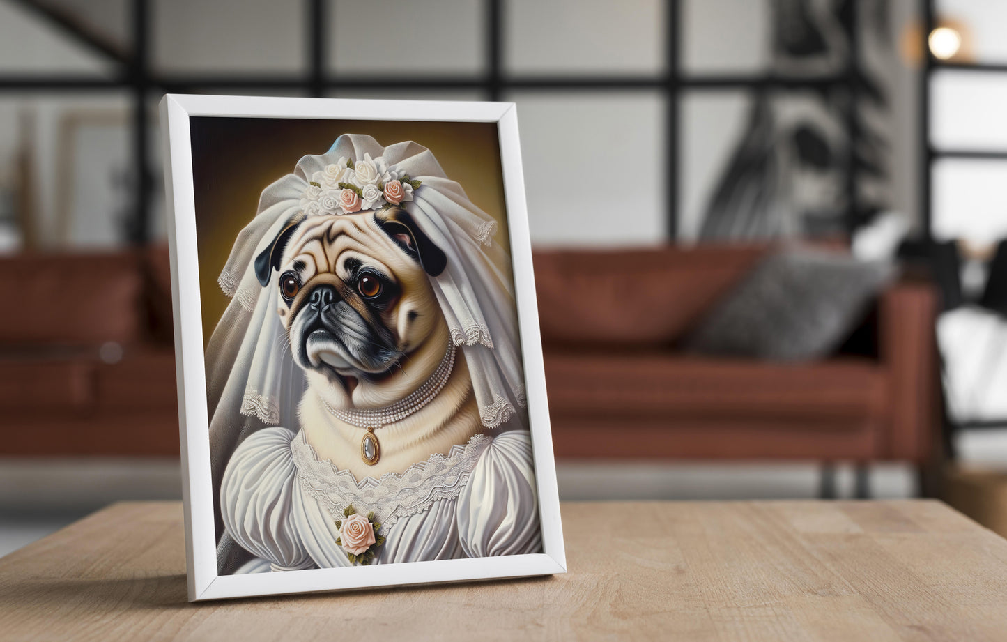 Funny Pug in Wedding Dress Poster - Unique Animal Bride Wall Art Decor for Dog Lovers - Perfect Gift