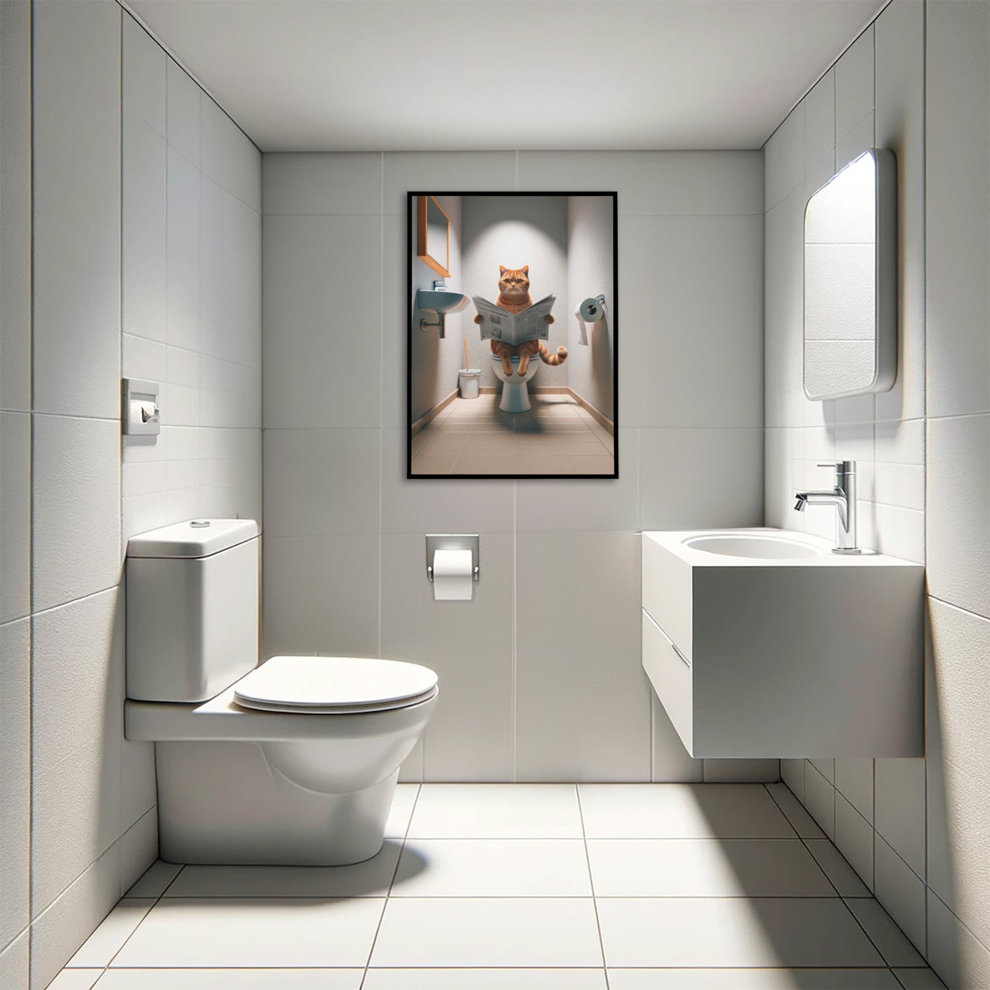 Affiche Murale Chat Roux British Shorthair sur Toilettes - Déco Humour WC & Salle de Bain, Idée Cadeau Fun