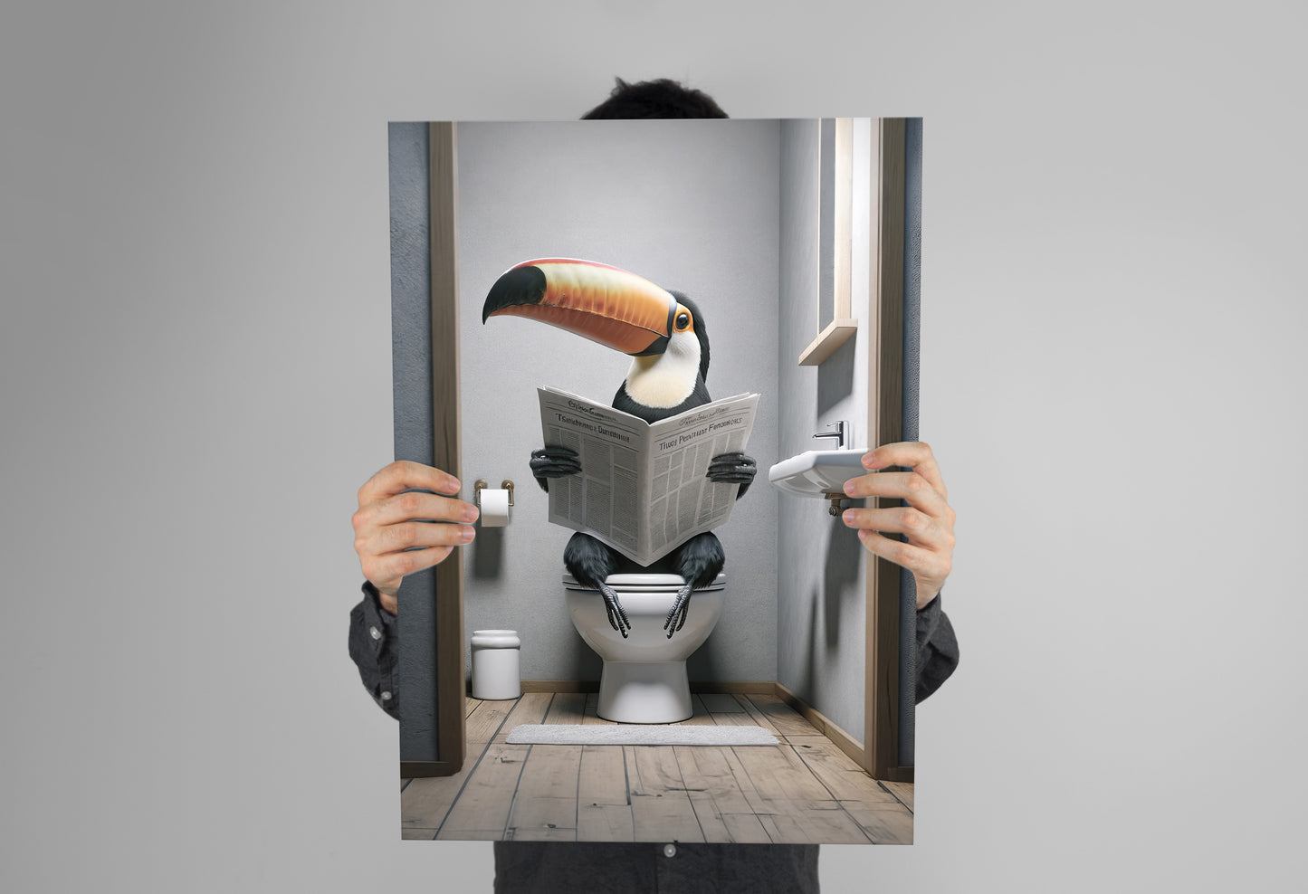 Poster Humour Toucan lisant aux Toilettes - Décoration Salle de Bain Amusante - Idée Cadeau Fun