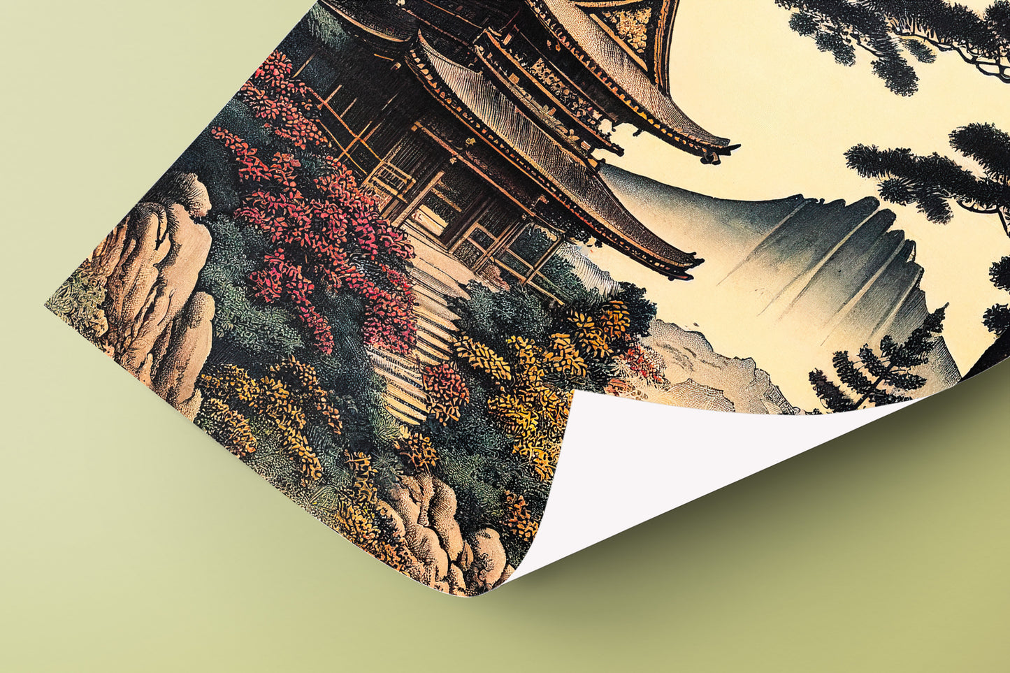 Japanese Temple Wall Poster – Artistic Japanese Style Illustration, Rural Landscape Wall Decor, Frameable Poster