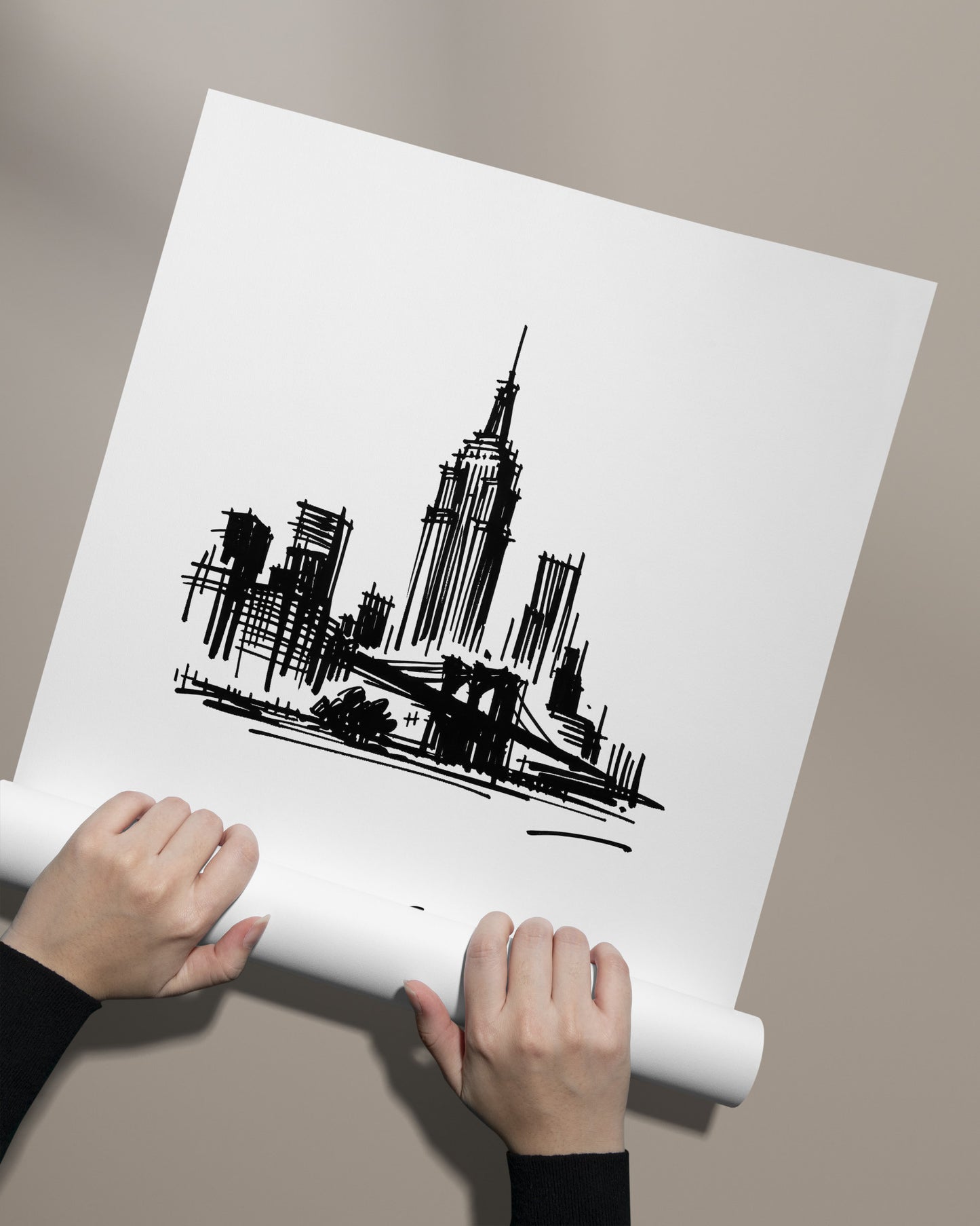 Poster paysage New York déroulé à la main, sans cadre