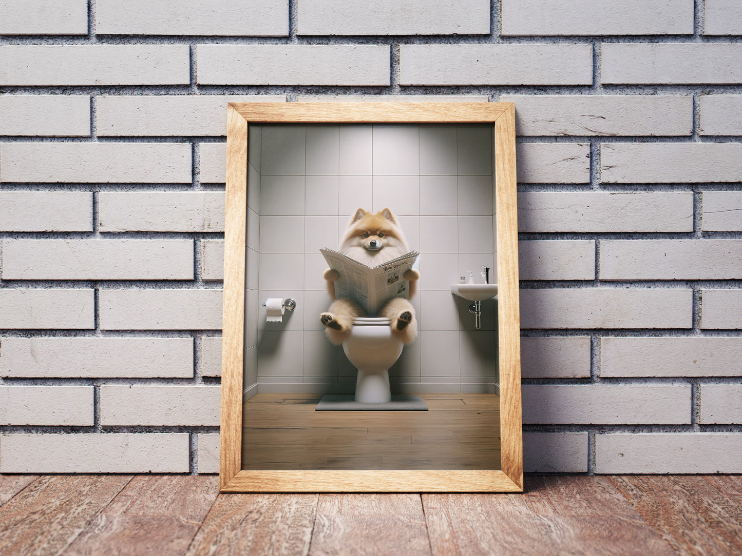 Poster Humoristique : Spitz Allemand Lisant sur les Toilettes | Décoration WC | Cadeau Original Salle de Bain