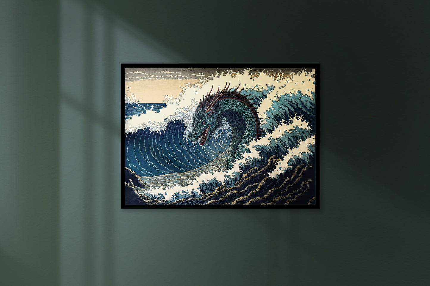 Japanese Dragon Wall Poster - Mythological Water Dragon Art, Nippon-Inspired Wall Decoration, Japanese Illustration Decor