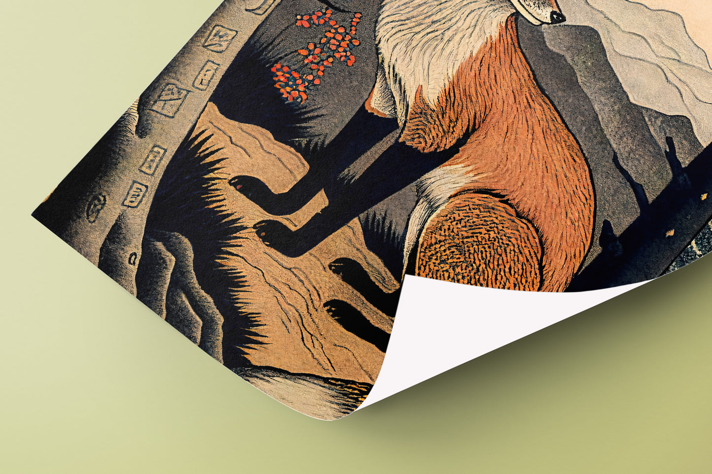 Poster Renard Vintage - Art Mural Japonais Ukiyo-e - Illustration Style Japonais - Affiche Murale