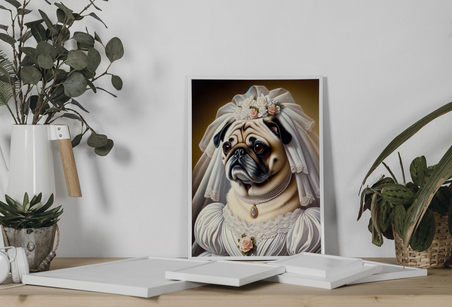 Funny Pug in Wedding Dress Poster - Unique Animal Bride Wall Art Decor for Dog Lovers - Perfect Gift