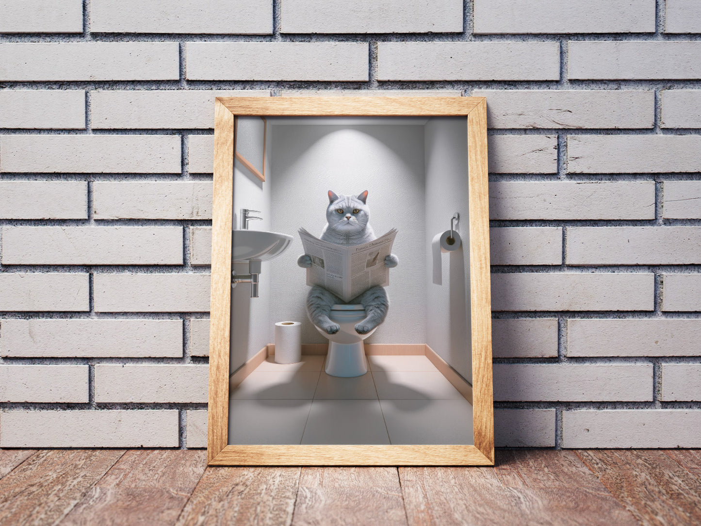 Affiche Murale Humour Chat British Shorthair sur Toilettes - Déco WC et Salle de Bain, Cadeau Original