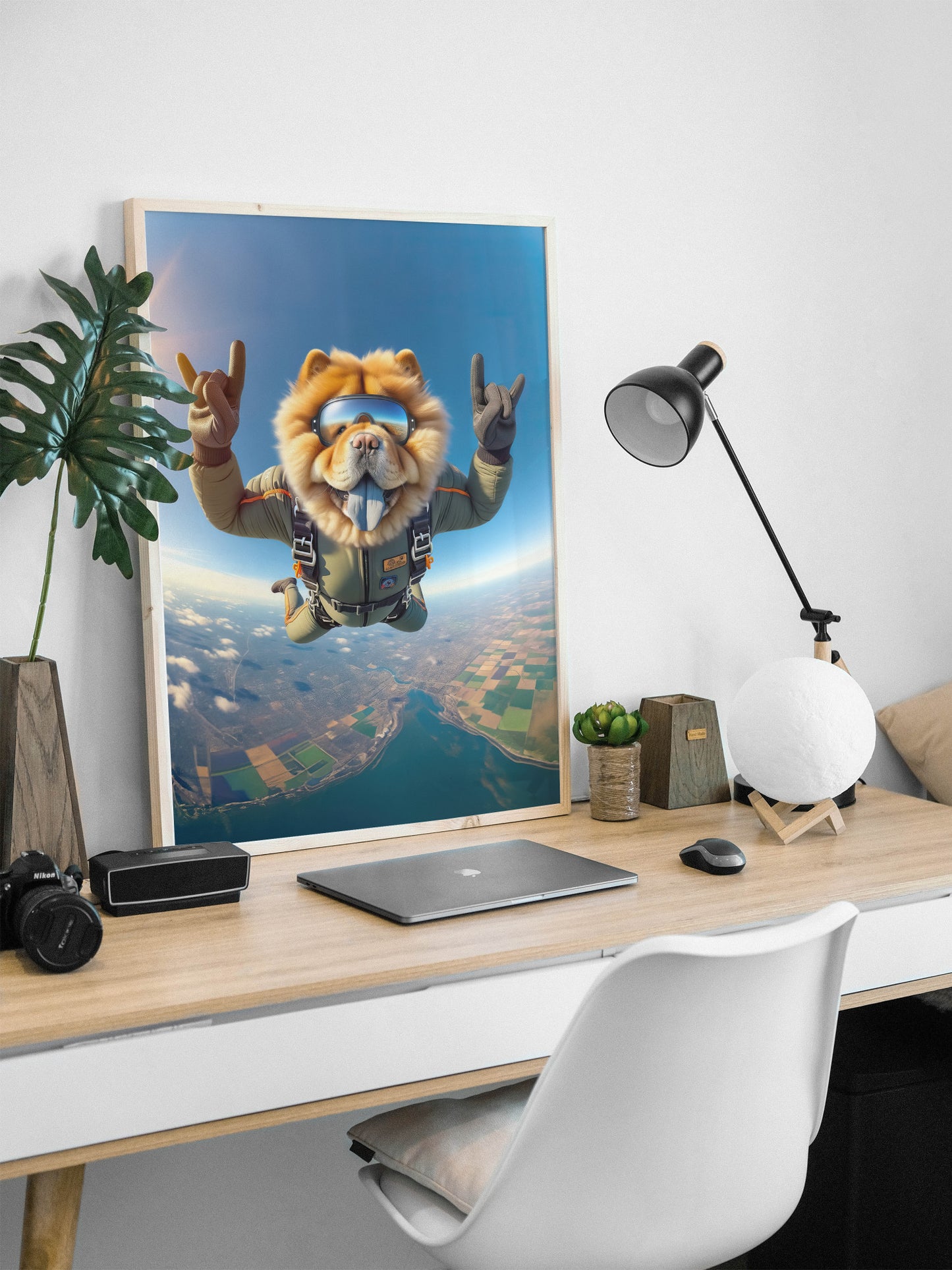 Epic Skydiving Chow Chow Poster - Unique Animal Wall Art Decor, Extreme Sport Dog Lover Gift