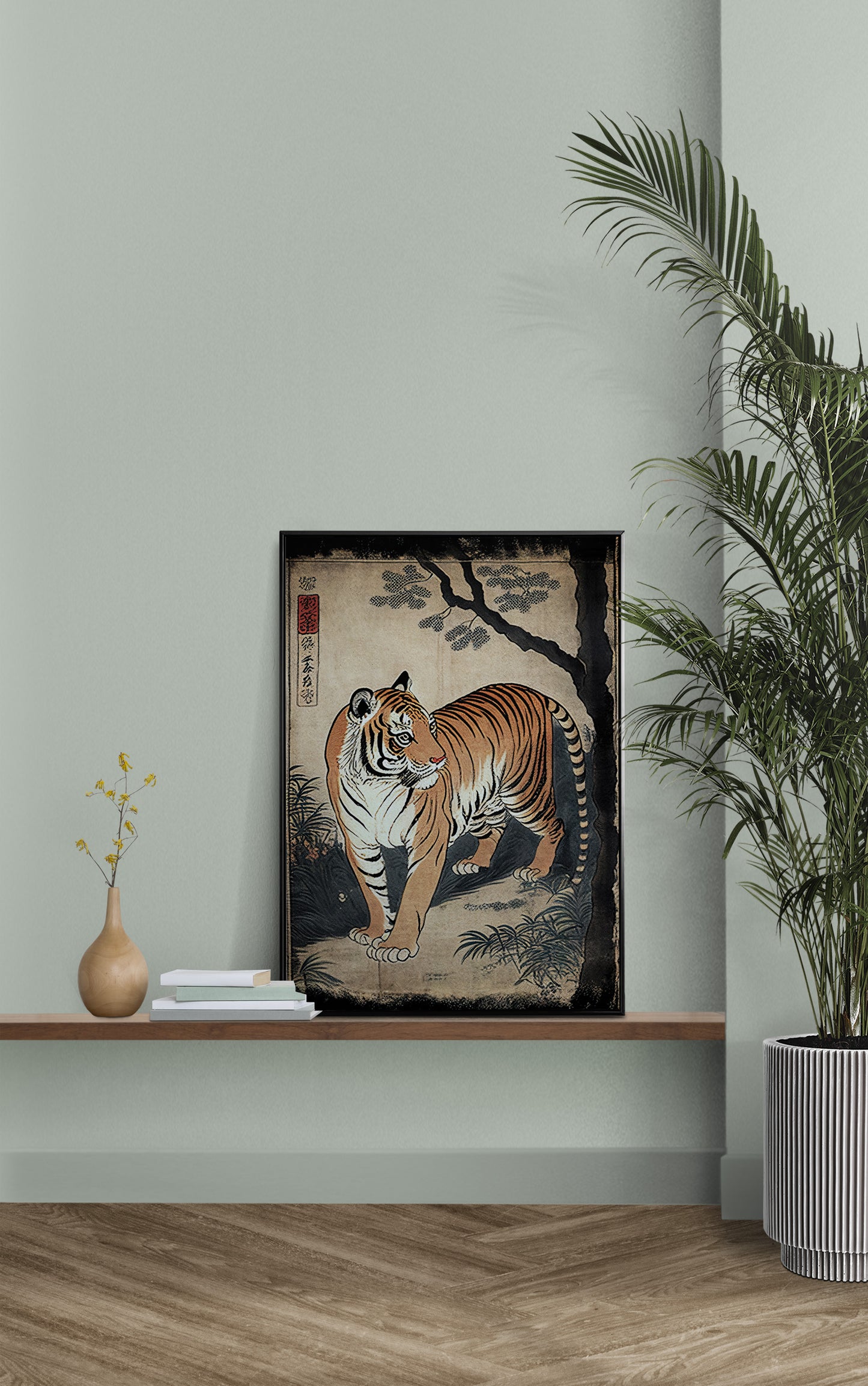 Japanese Tiger Poster, Ukiyo-e Style Wall Art, Traditional Japan Illustration Print, Decorative Wall Poster