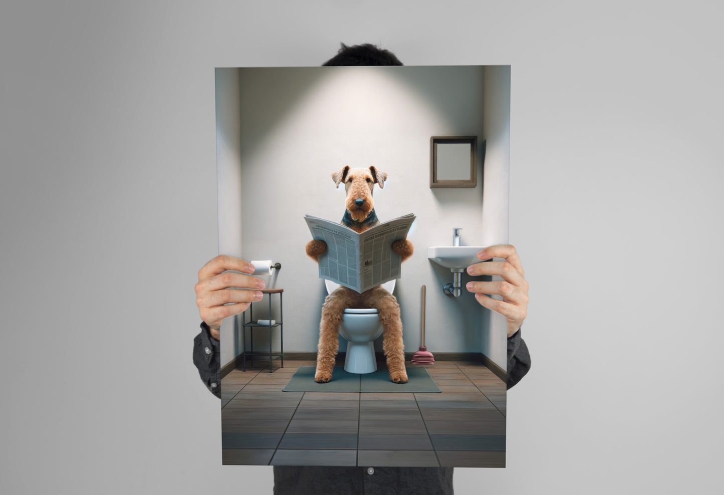 Poster Humour Toilette avec Airedale Terrier, Déco Salle de Bain, Art Mural WC, Cadre Déco et Poster Toilettes