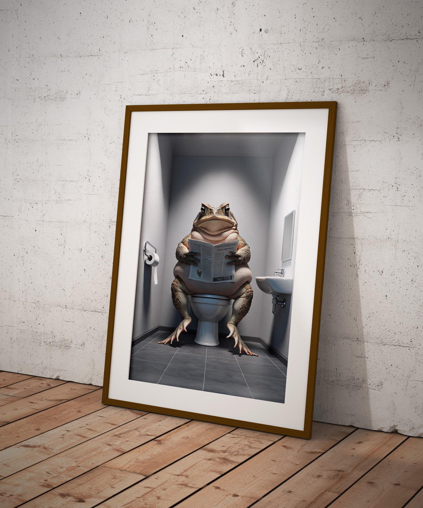 Poster d'un Crapaud lisant le journal, Décoration Humoristique WC, Affiche Toilettes, Cadre Déco Salle de Bain, Cadeau Amusant