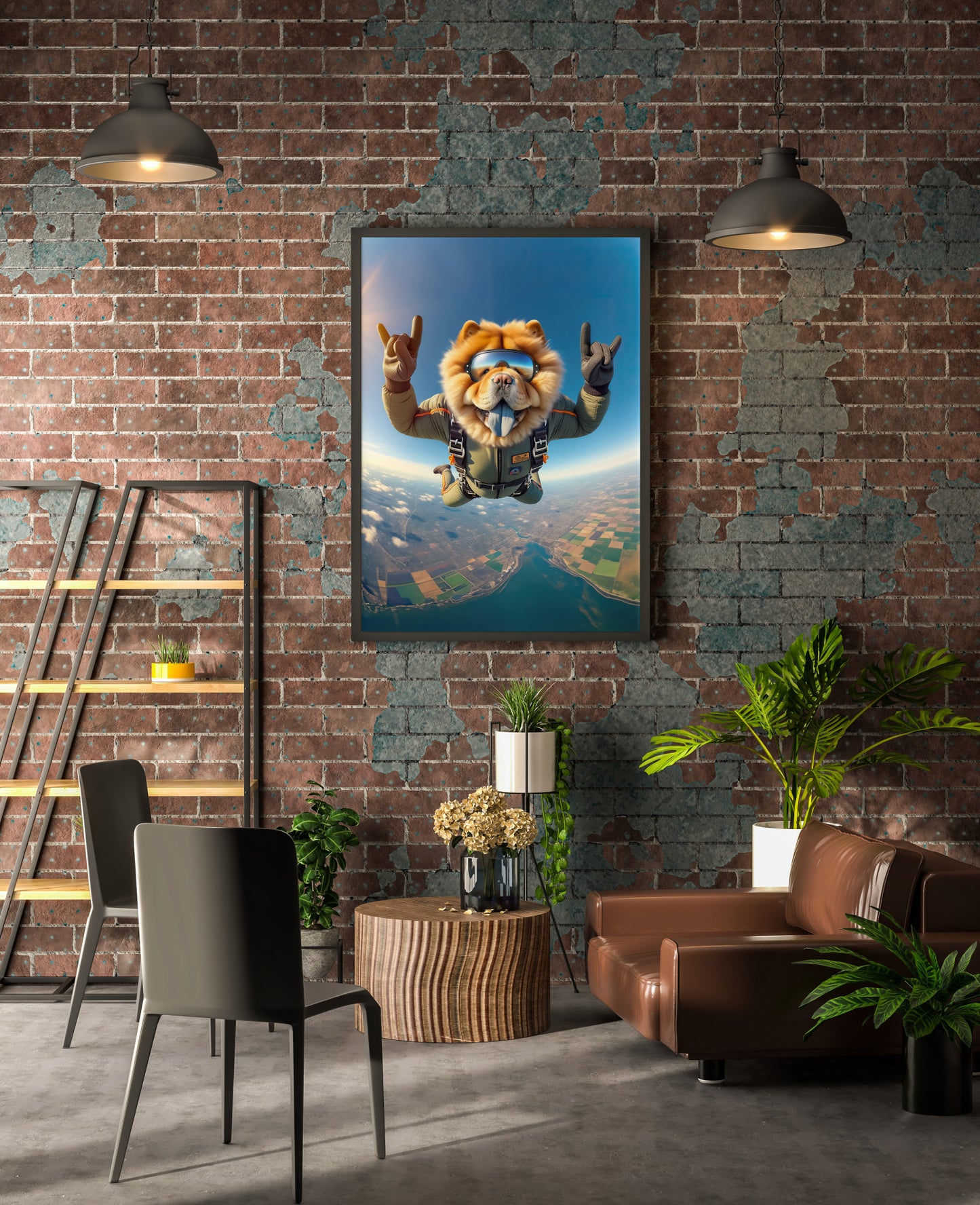 Epic Skydiving Chow Chow Poster - Unique Animal Wall Art Decor, Extreme Sport Dog Lover Gift