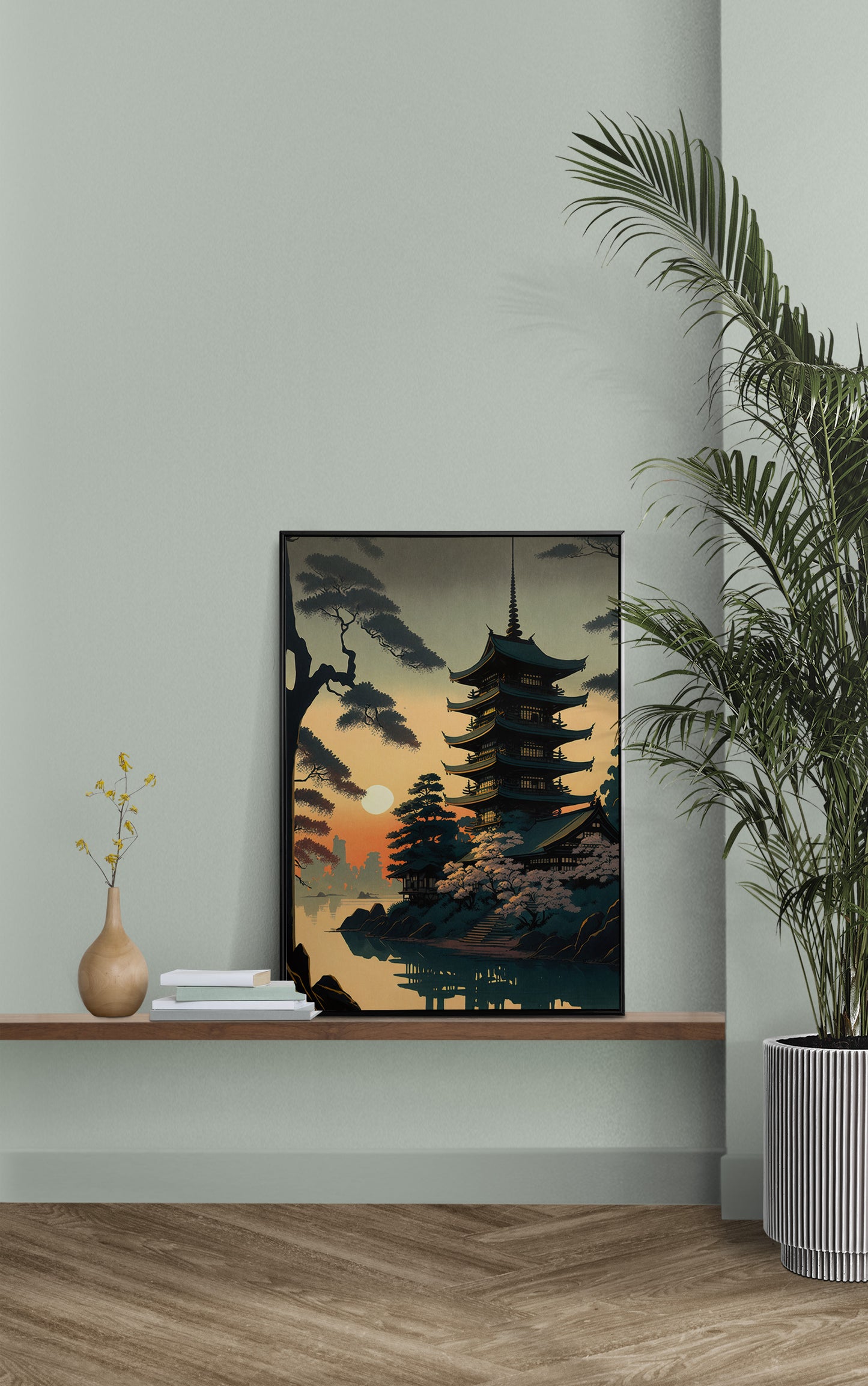 Japanese Temple Sunrise Poster, Japanese Art Style Decoration, Asian Nippon Wall Art, Beautiful Japanese Poster