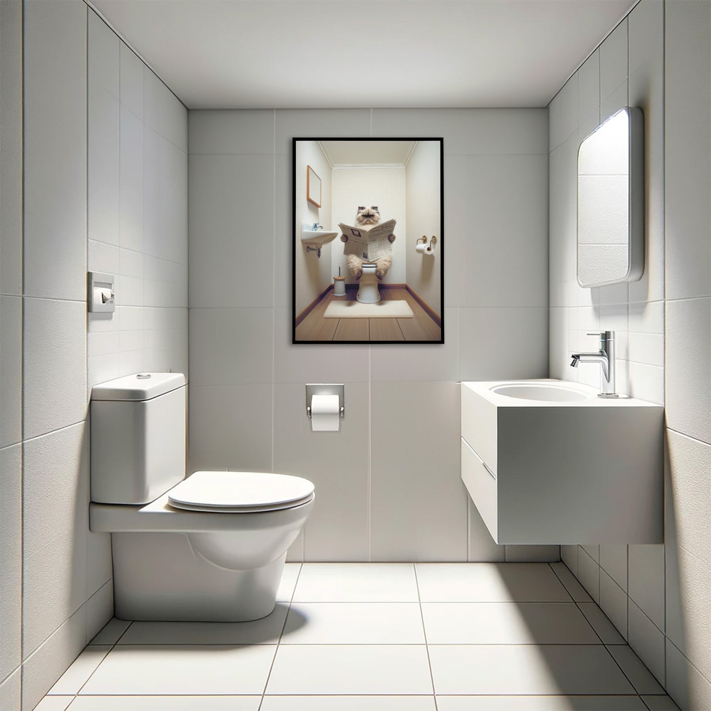Affiche Murale Chat Persan Seal Point Lisant, Humour Décoration WC & Salle de Bain, Poster Cadeau Amusant Chat