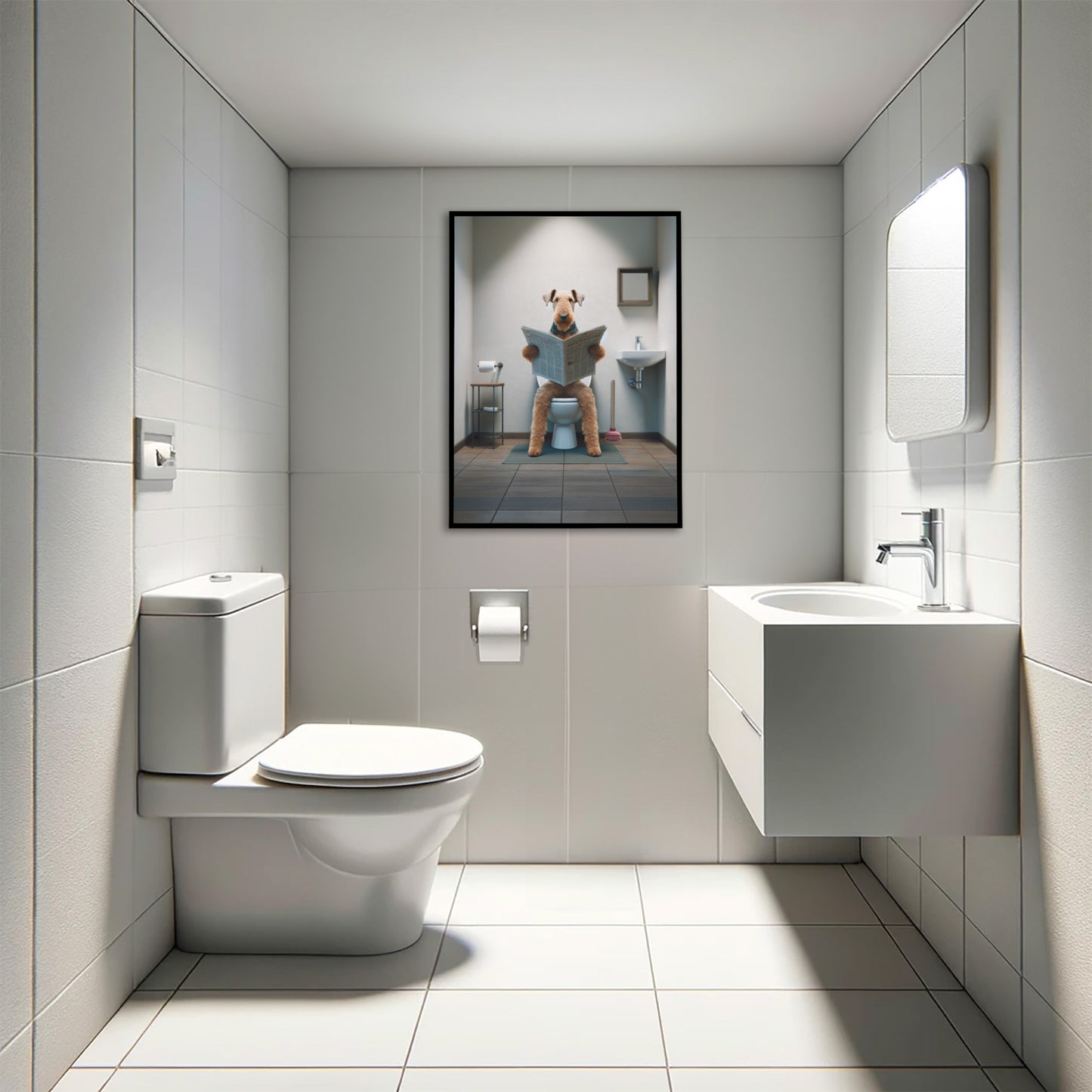 Poster Humour Toilette avec Airedale Terrier, Déco Salle de Bain, Art Mural WC, Cadre Déco et Poster Toilettes