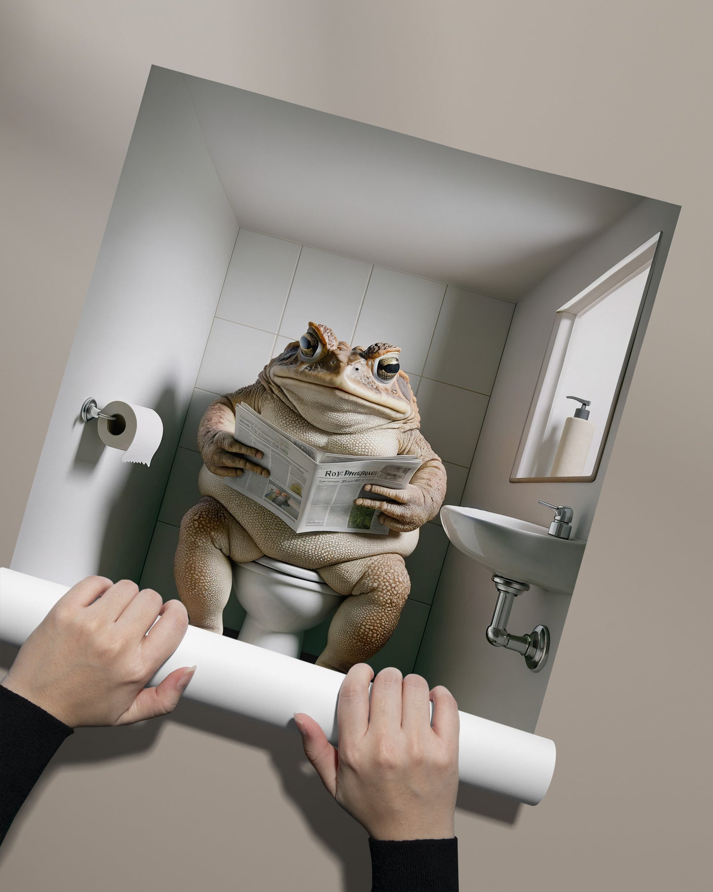 Poster Crapaud lisant le journal, Décoration Humoristique WC, Cadre Salle de bain, Art Mural, Cadeau Original Toilette