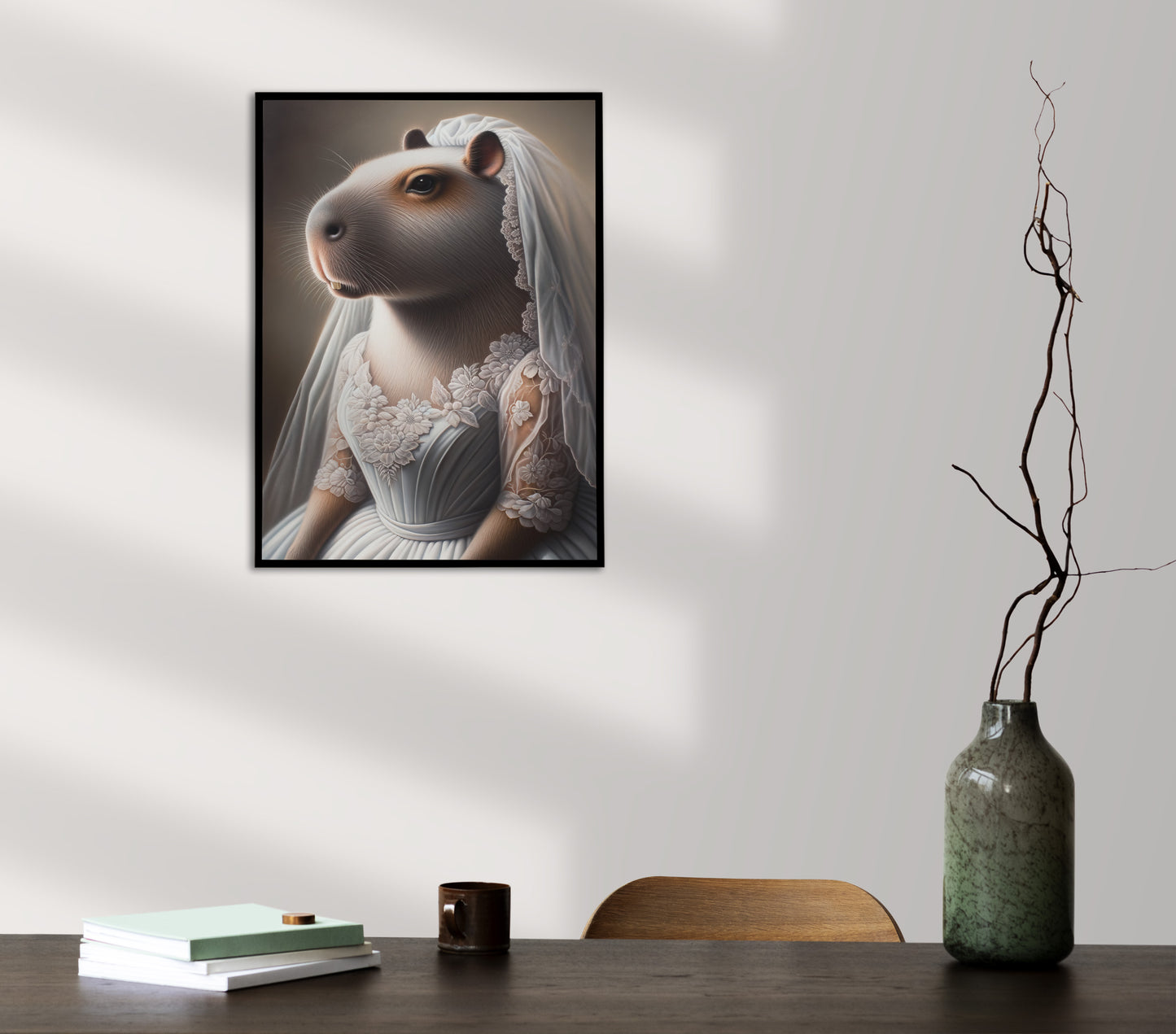 Poster Capybara Mariage en Robe de Mariée - Décoration Murale Animaux Humoristique - Affiche Murale Cadre
