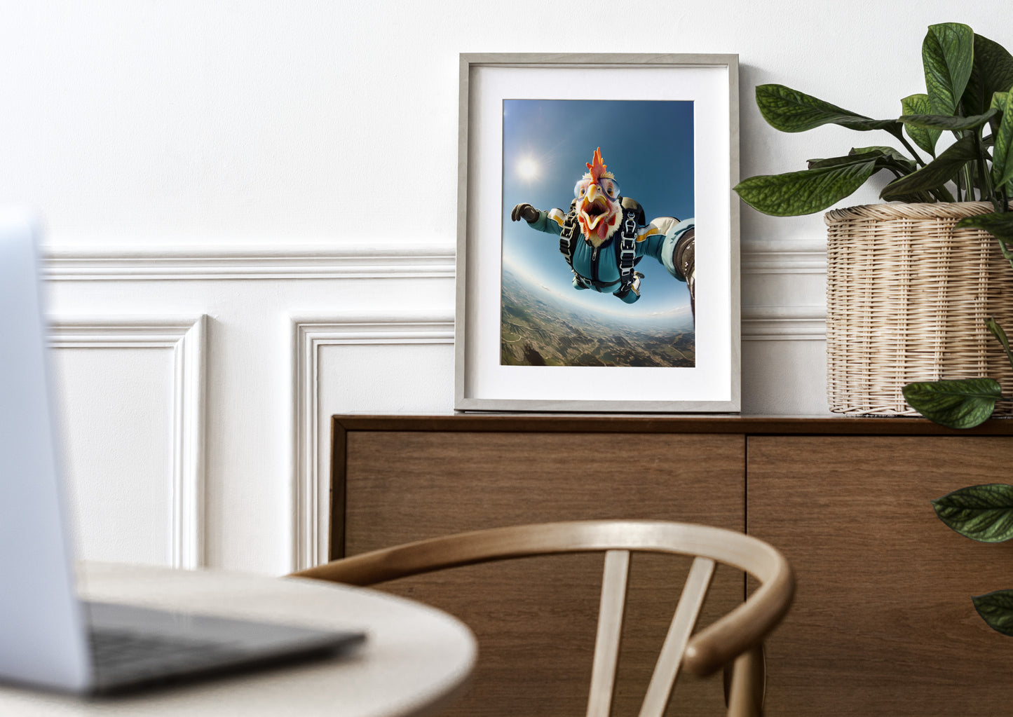 Affiche murale Poule en chute libre, Poster Animal Skydiving, Décor Sport Extrême, Idée cadeau unique et originale