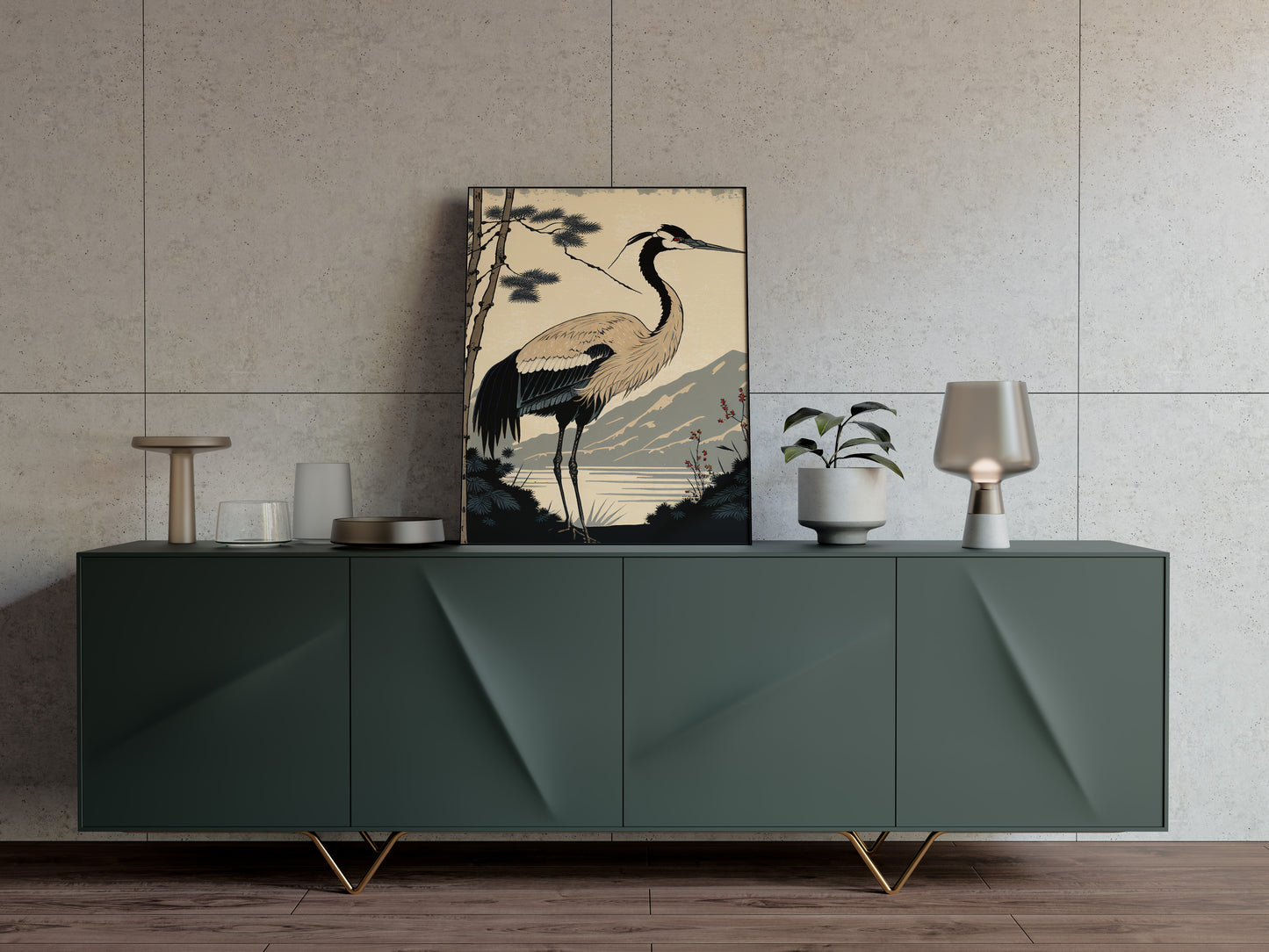 Japanese Crane Poster - Elegant Bird Wall Art, Japanese Style Illustration, Frameable Wall Decor