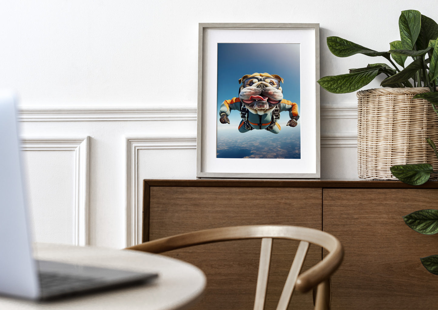 Affiche murale Bulldog Anglais en chute libre, Poster Saut en Parachute, Décor Animal Skydiving, Idée cadeau unique