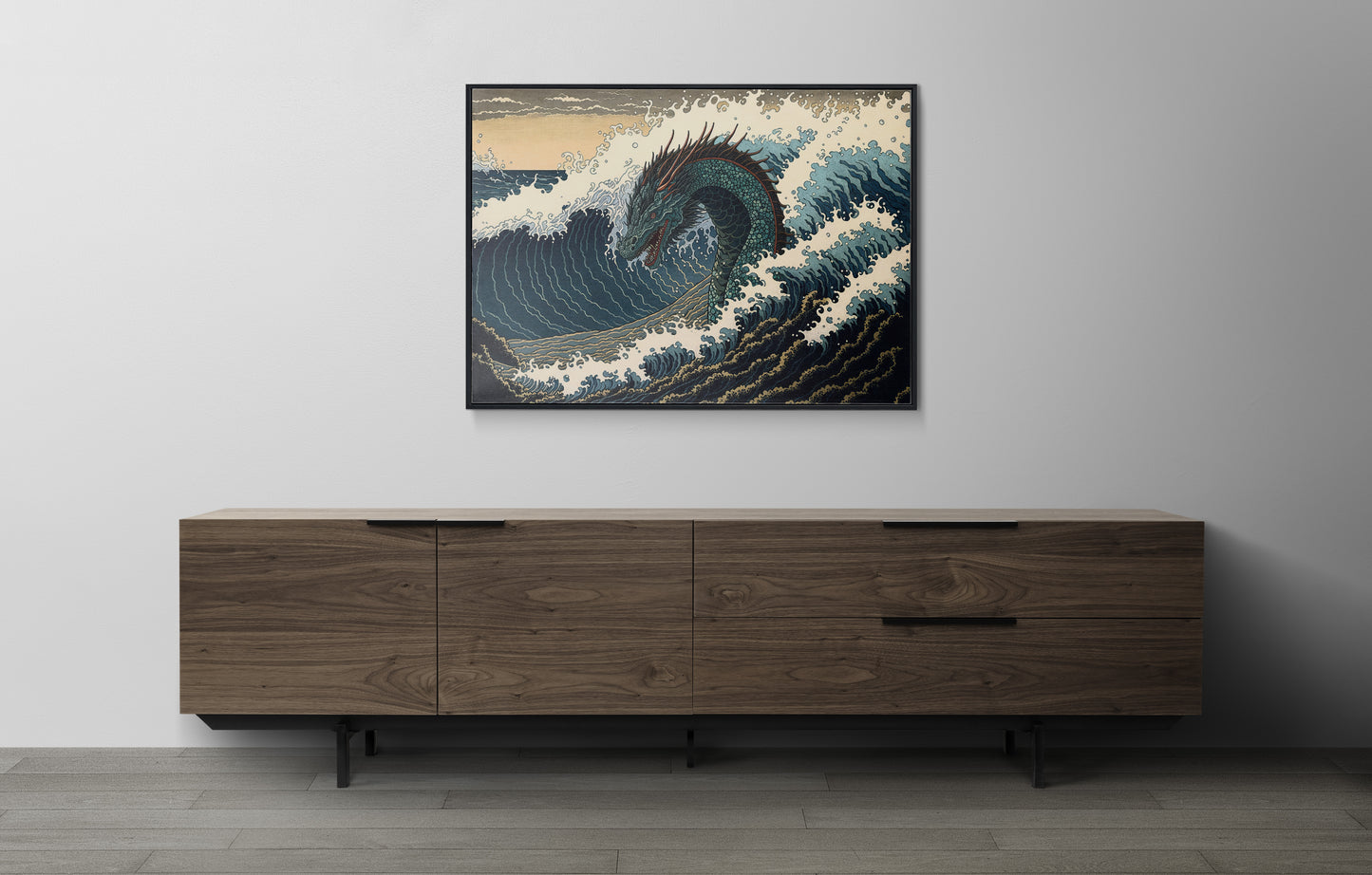 Japanese Dragon Wall Poster - Mythological Water Dragon Art, Nippon-Inspired Wall Decoration, Japanese Illustration Decor
