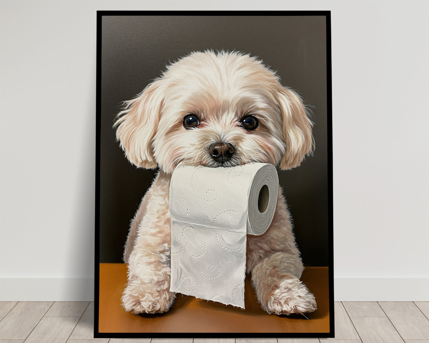 Poster Chien Bichon Frisé Humour Toilette – Décoration Murale WC, Cadeau Original, Affiche Encadrée, Idée Déco Animaux