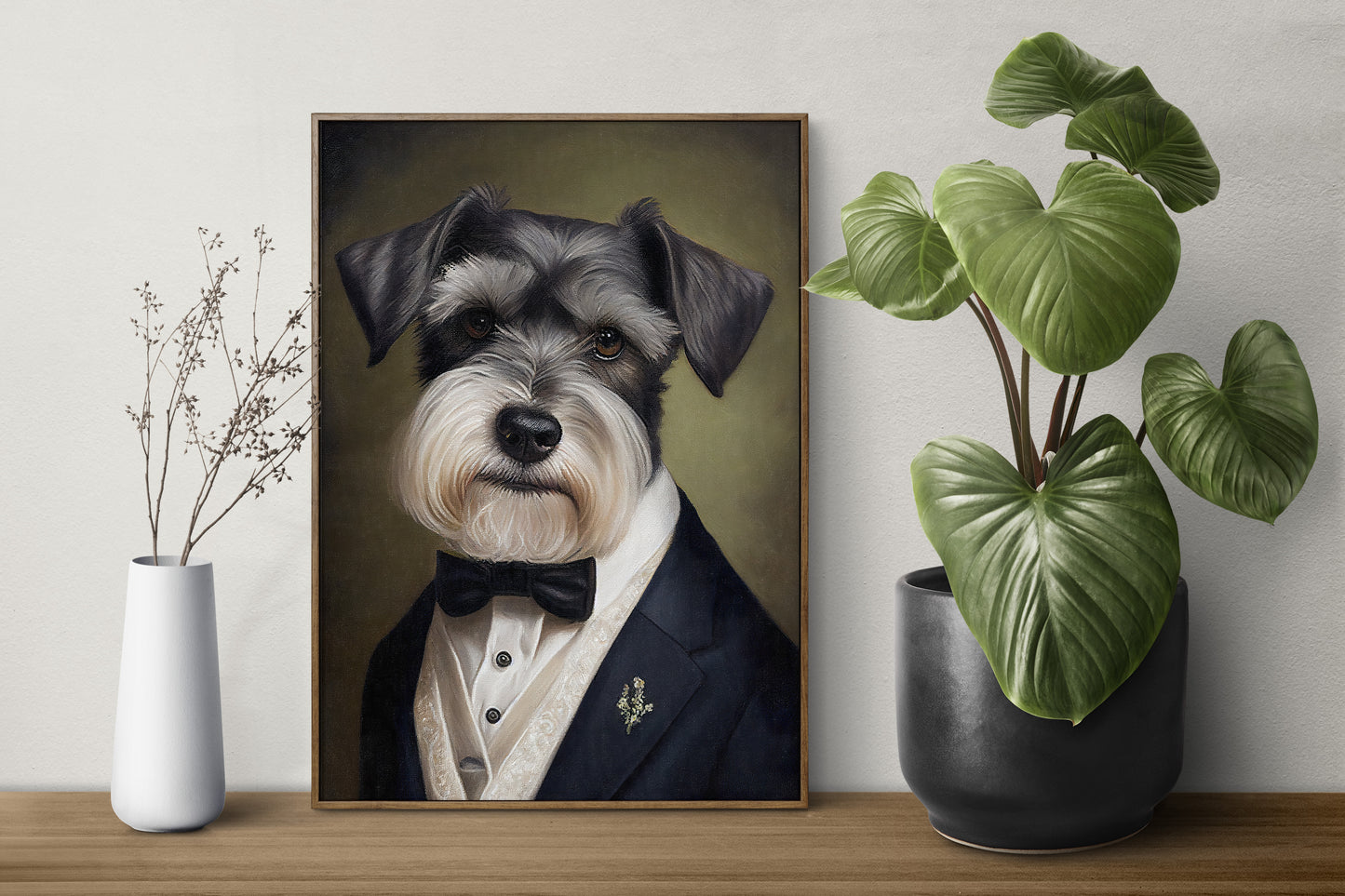Chic Schnauzer in Tuxedo Poster - Humorous Wall Art Print for Dog Lovers, Elegant Home Decor