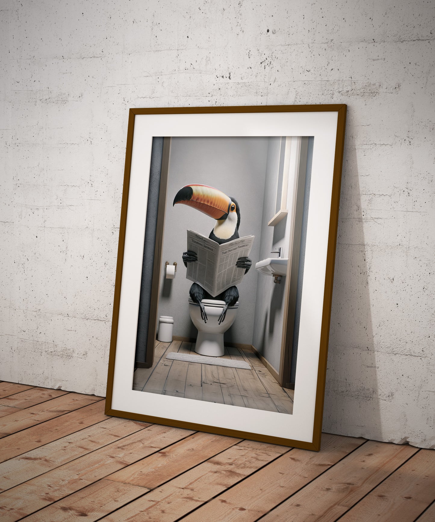 Poster Humour Toucan lisant aux Toilettes - Décoration Salle de Bain Amusante - Idée Cadeau Fun
