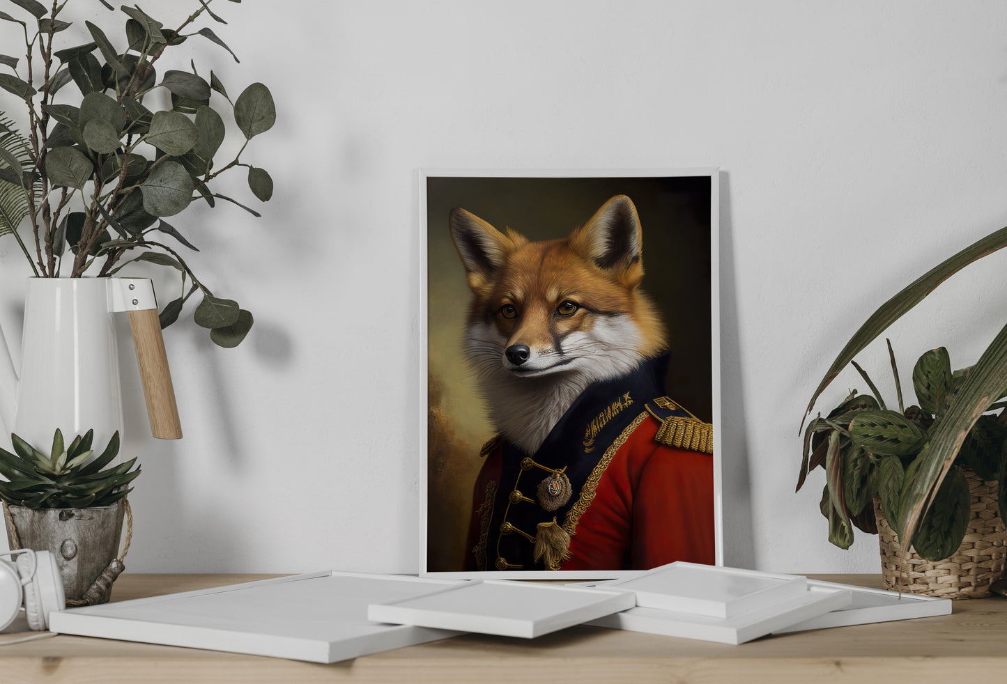 Fox Poster in Military Uniform – Heroic Animal Wall Art, Unique Fox Wall Print Decoration