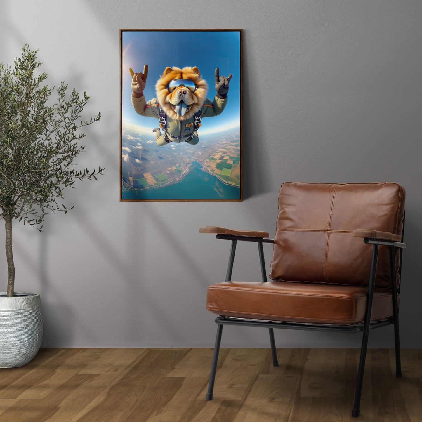 Epic Skydiving Chow Chow Poster - Unique Animal Wall Art Decor, Extreme Sport Dog Lover Gift
