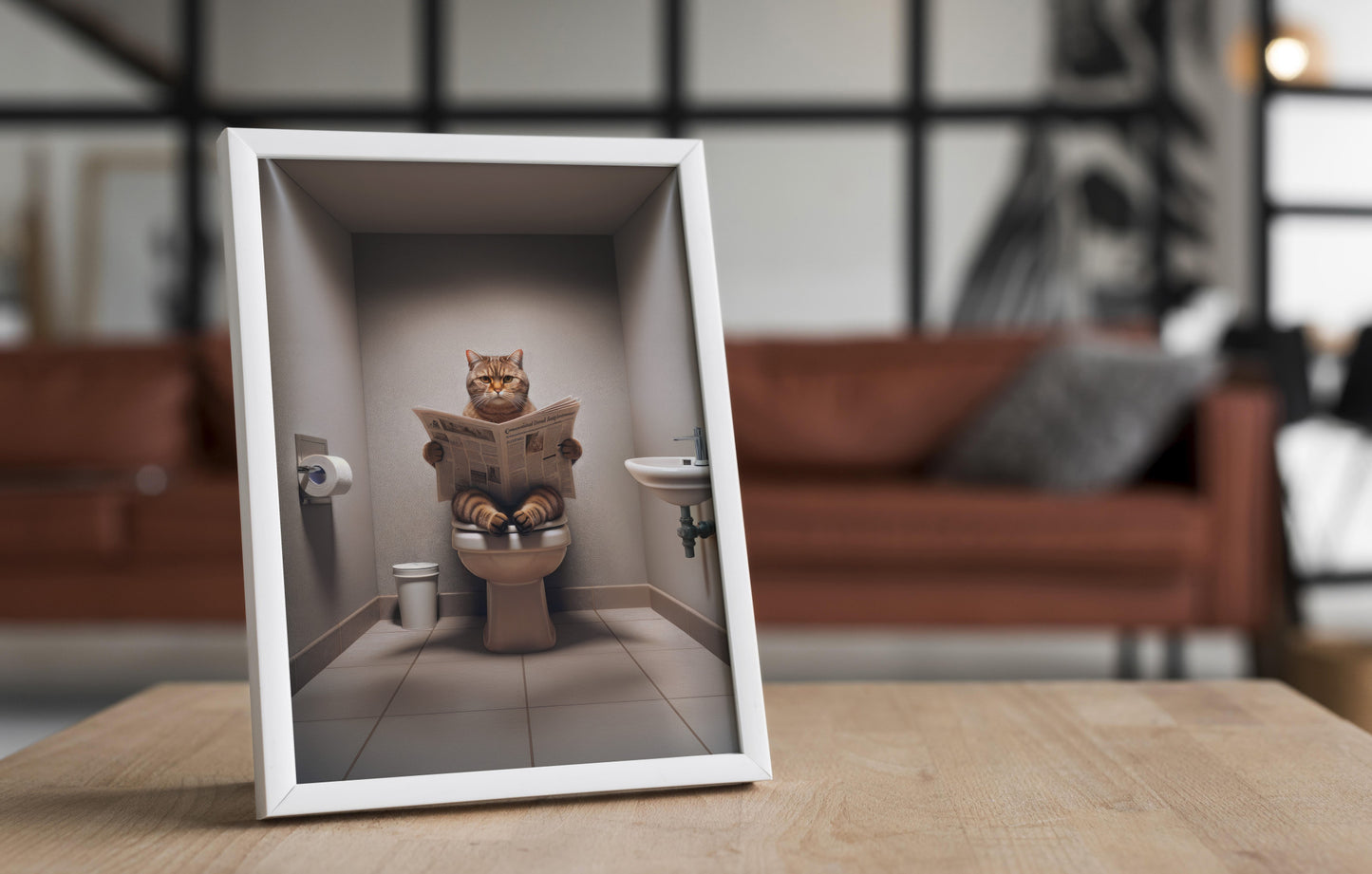 Affiche Murale Humoristique | Chat British Shorthair Brun lisant - Déco WC & Salle de Bain, Idée Cadeau