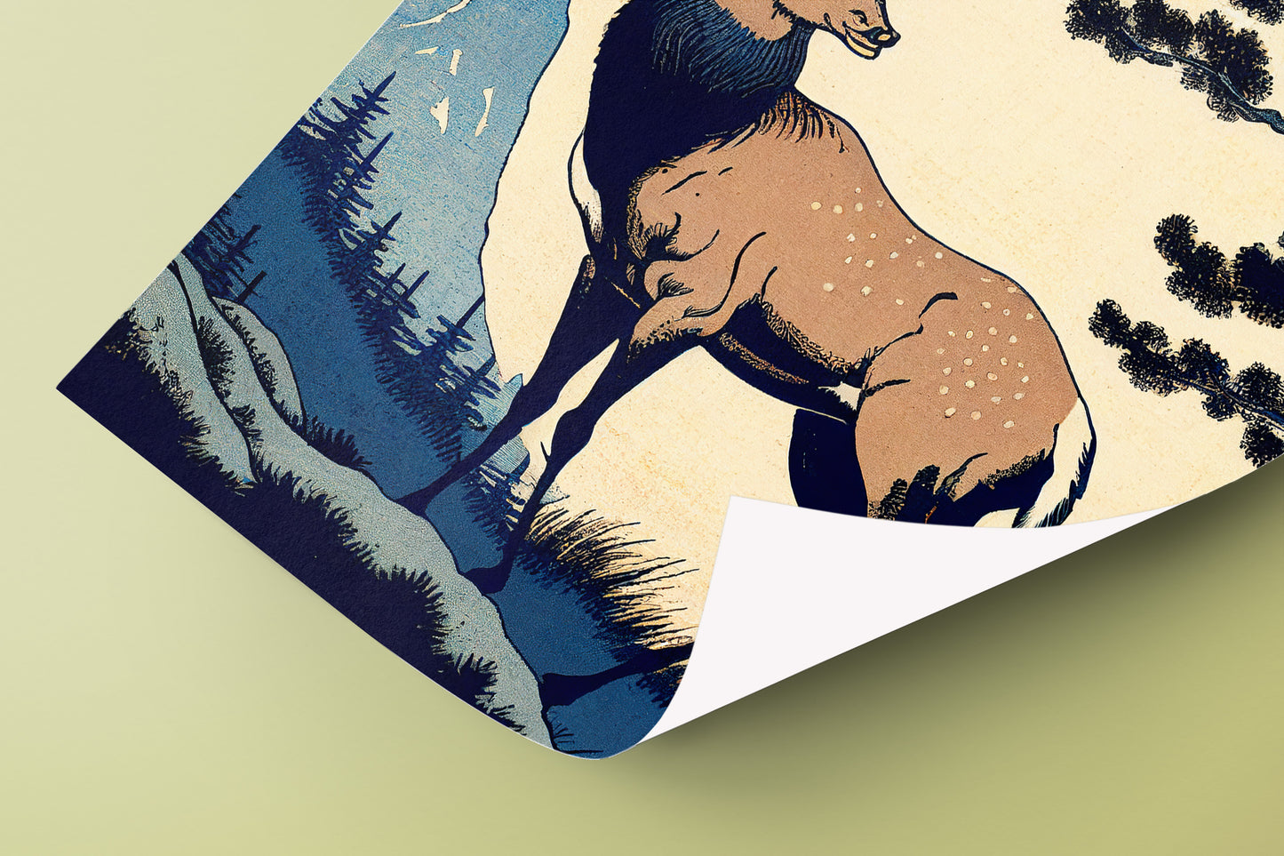 Poster Murale de Cerf, Illustration Style Art Japonais, Décoration Murale Paysage de Nara