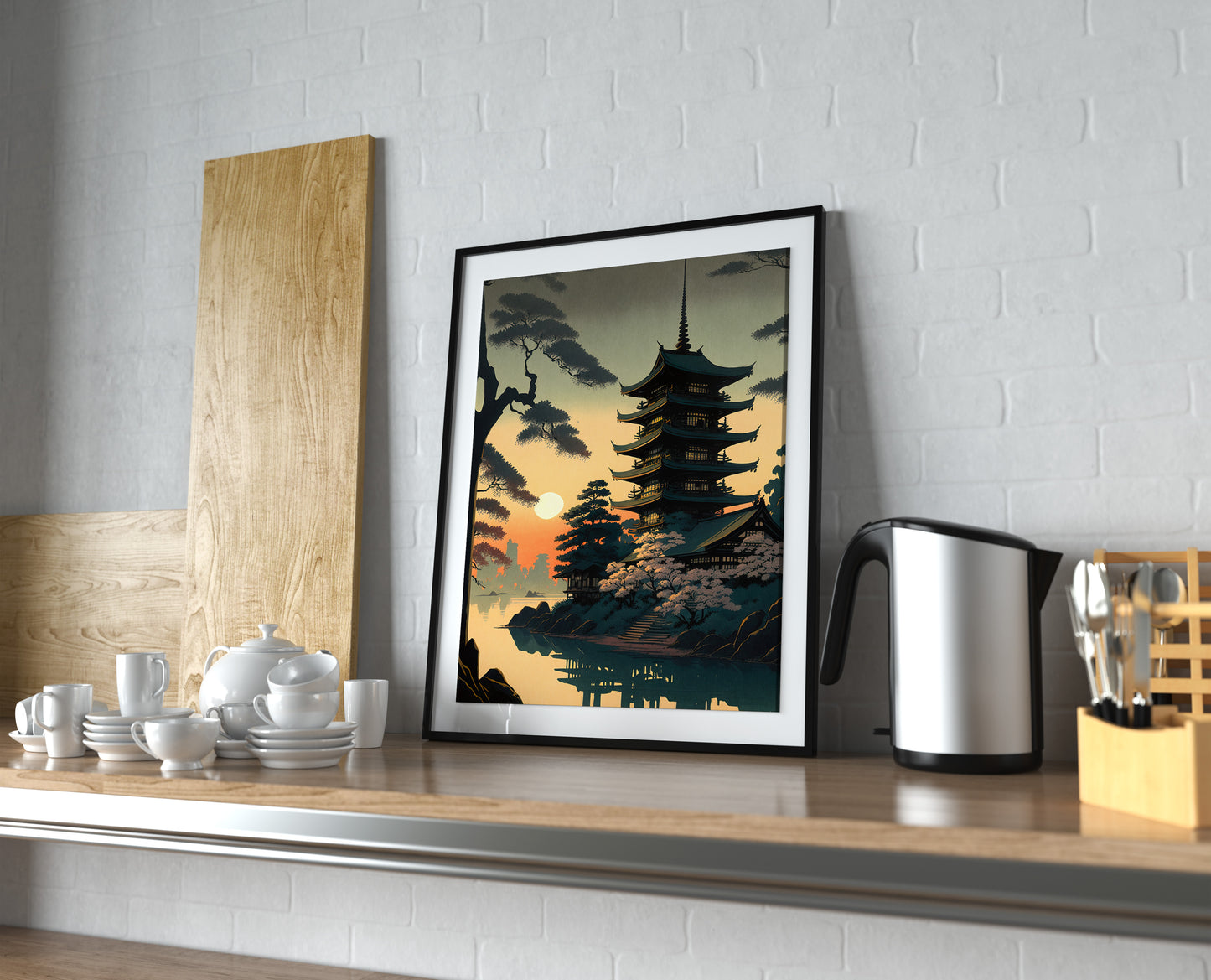 Japanese Temple Sunrise Poster, Japanese Art Style Decoration, Asian Nippon Wall Art, Beautiful Japanese Poster