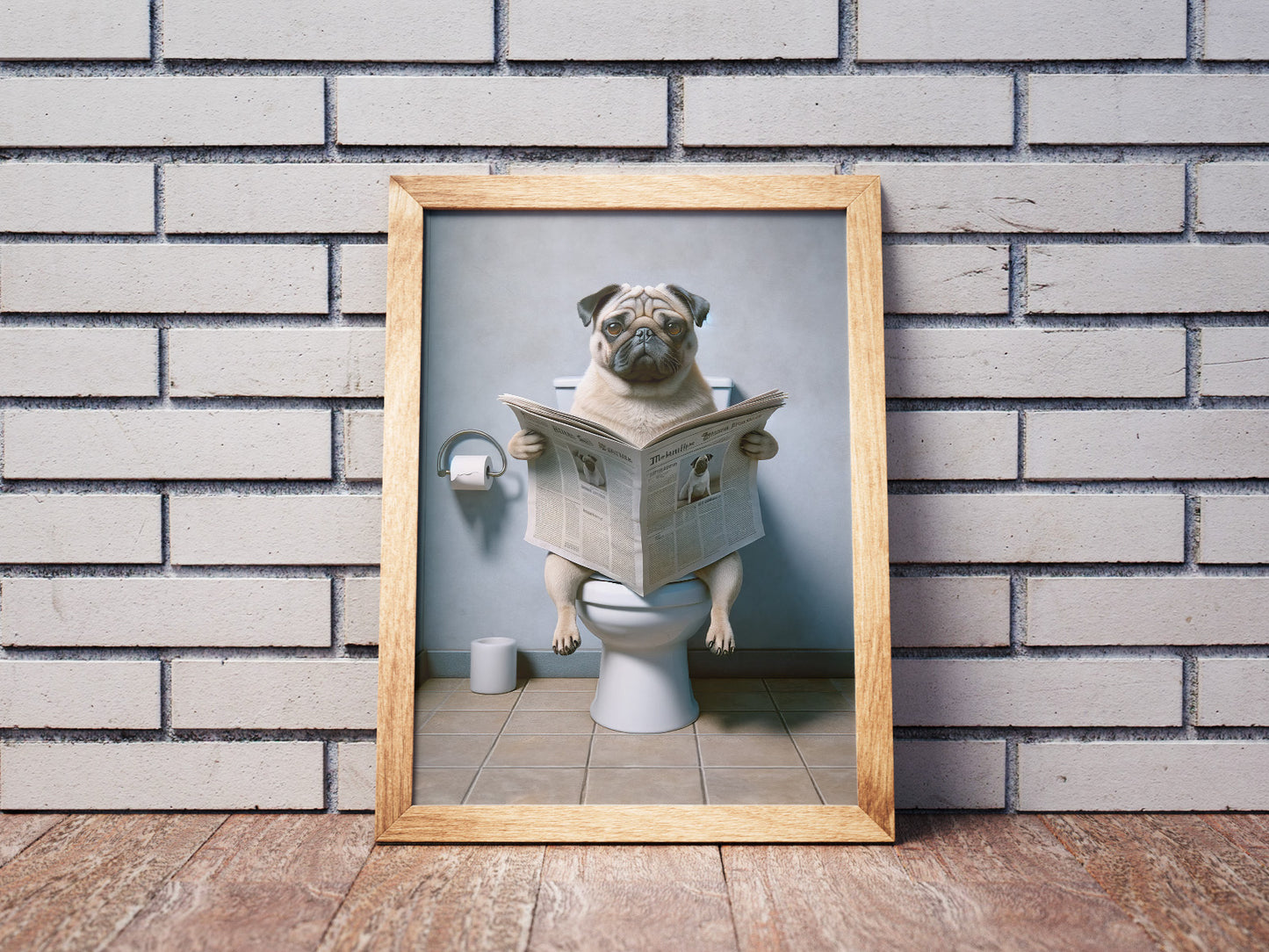 Poster Carlin lisant le journal, Décoration Humoristique WC, Cadre Salle de bain, Cadeau Fun