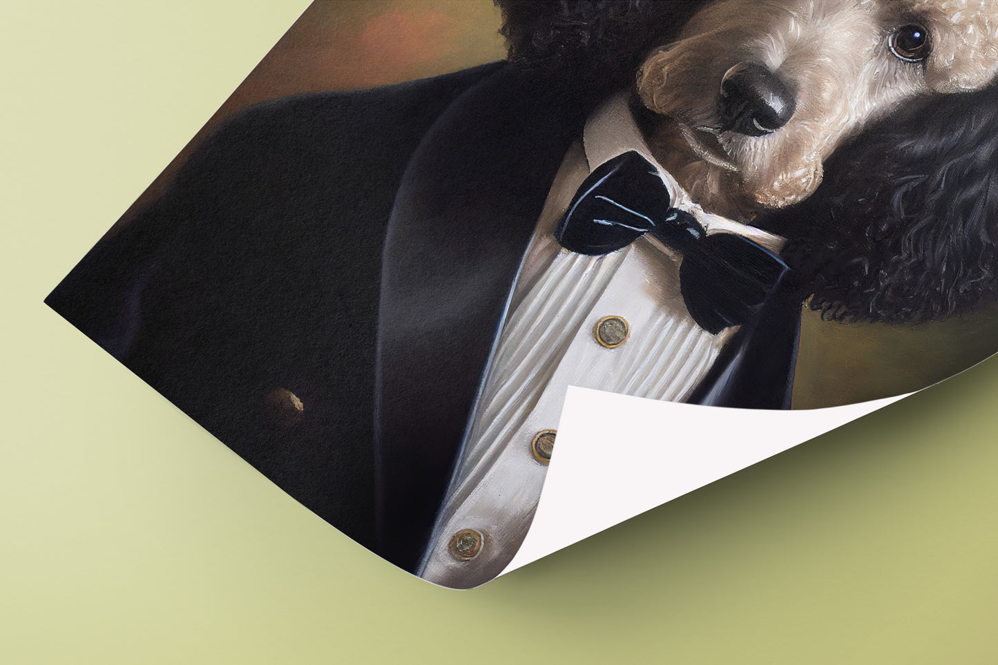 Chic Poodle in Tuxedo Poster – Elegant Dog Wall Art | Humorous Pet Portrait Print for Home Decor