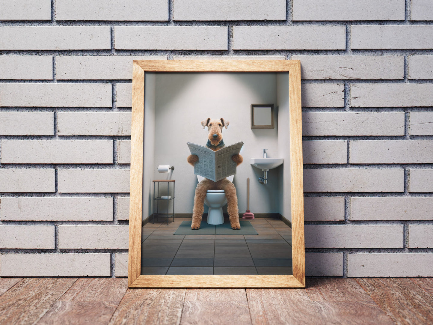 Poster Humour Toilette avec Airedale Terrier, Déco Salle de Bain, Art Mural WC, Cadre Déco et Poster Toilettes
