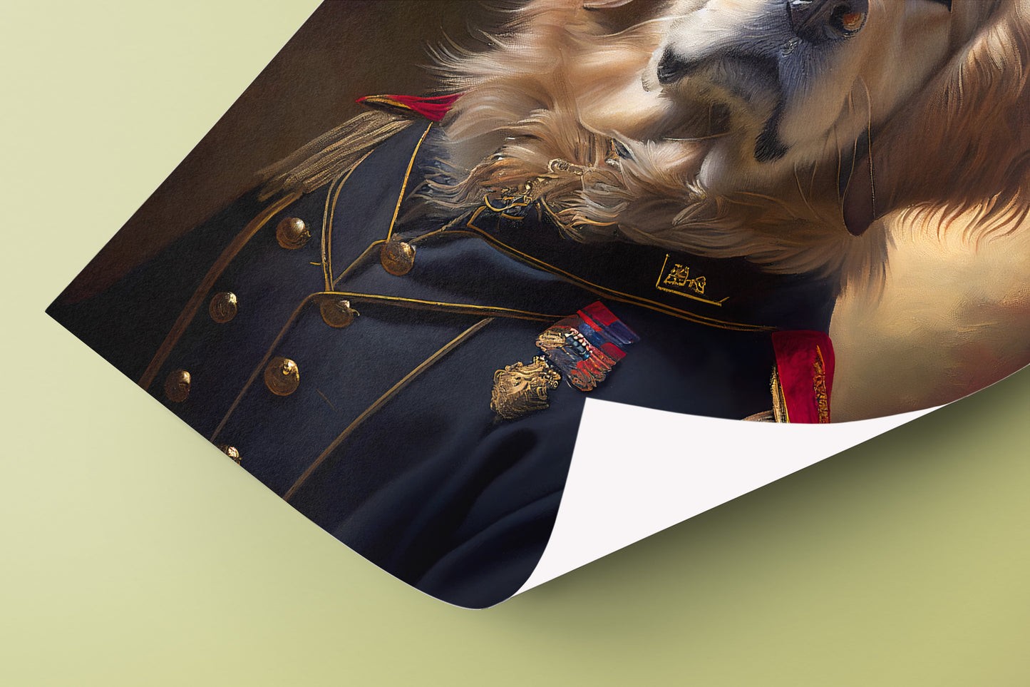Poster Golden Retriever en Uniforme Militaire - Décoration Murale Animaux, Art Chien Héroïque, Impression Murale Chien