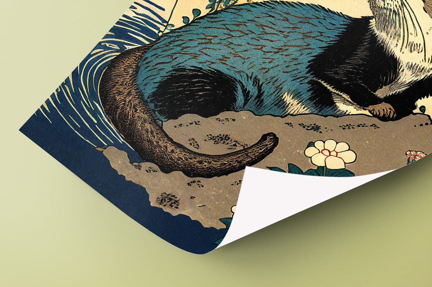 Japanese Otter Poster - Ukiyo-e Style Wall Art - Japanese Print Decor - Otter Wall Decoration