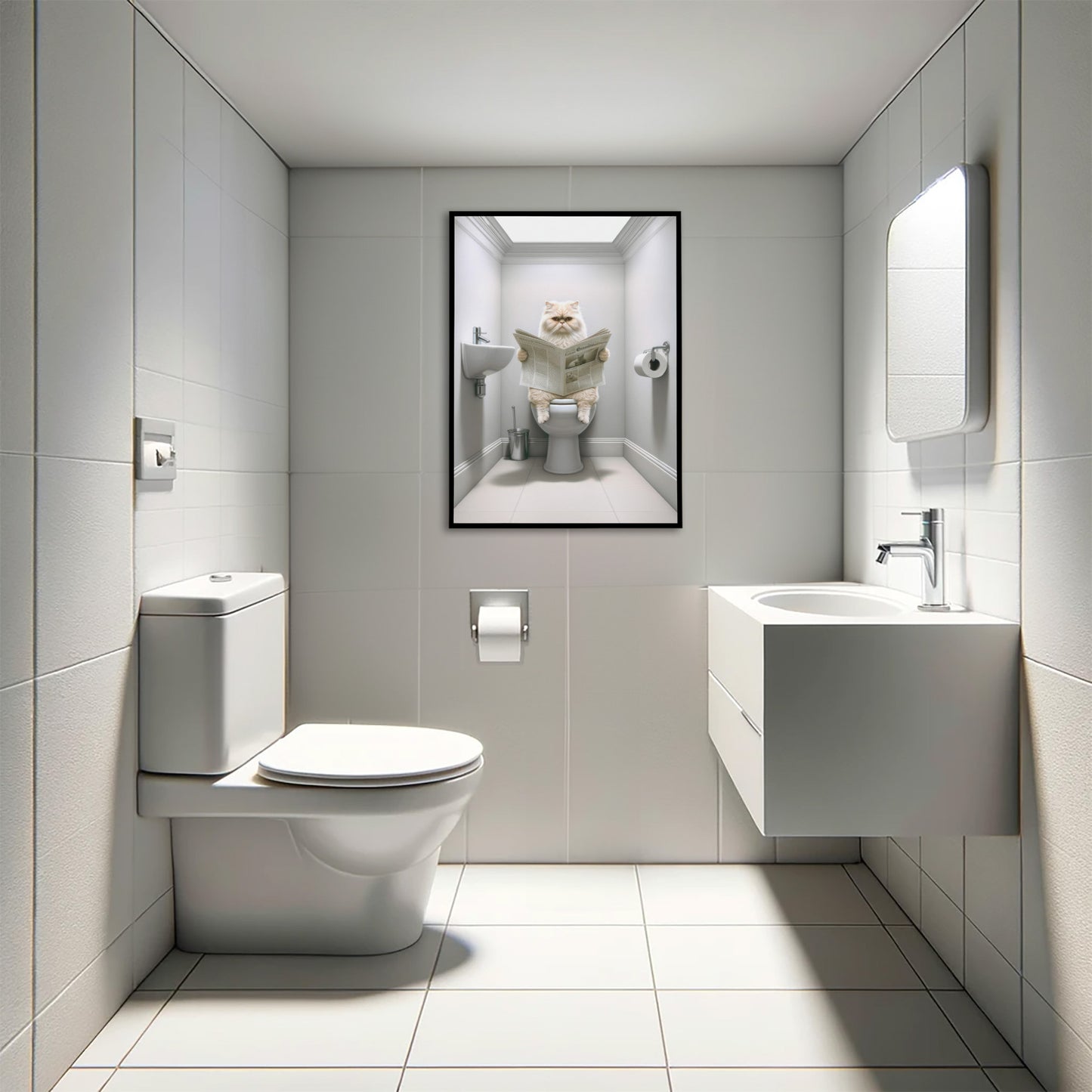 Affiche murale humour Chat Persan crème aux toilettes, Décoration WC et Salle de bain, Cadeau fun pour amoureux des chats