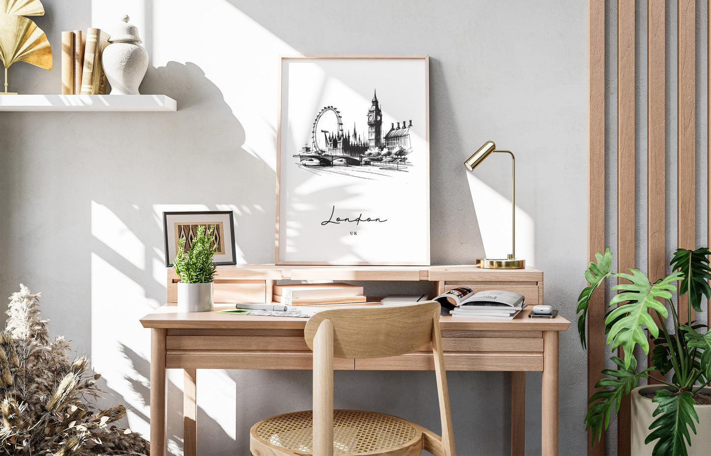 Affiche Poster Paysage Londonien - Illustration Noir et Blanc Londres - Art Mural Salon - Décor Chambre - Poster Bureau - Idée Cadeau
