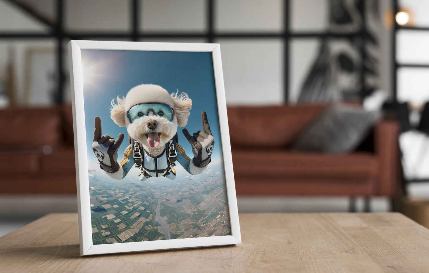 Epic Skydiving Bichon Frise Poster - Unique Animal Wall Art for Dog Lovers & Extreme Sports Decor
