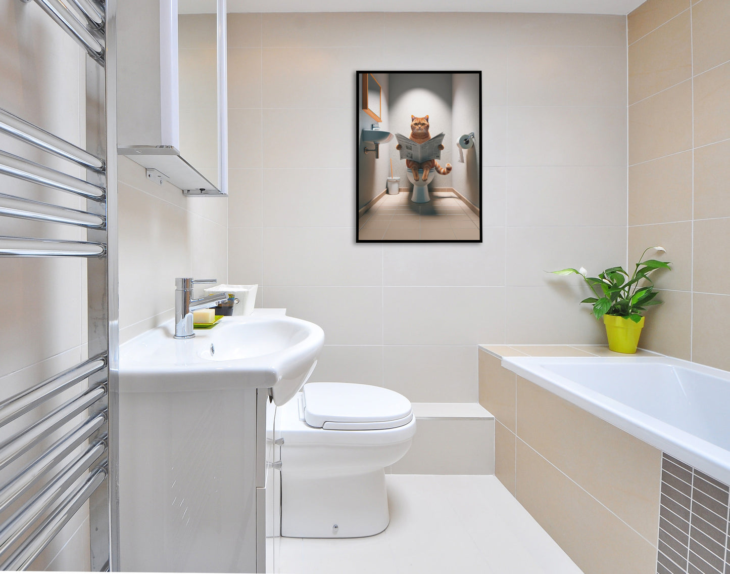 Affiche Murale Chat Roux British Shorthair sur Toilettes - Déco Humour WC & Salle de Bain, Idée Cadeau Fun