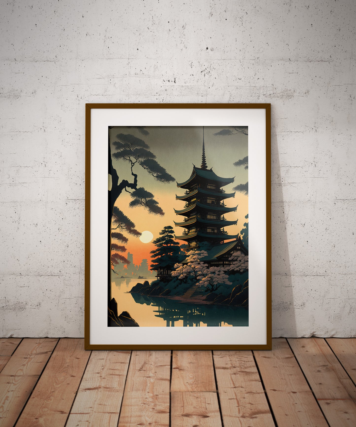 Japanese Temple Sunrise Poster, Japanese Art Style Decoration, Asian Nippon Wall Art, Beautiful Japanese Poster