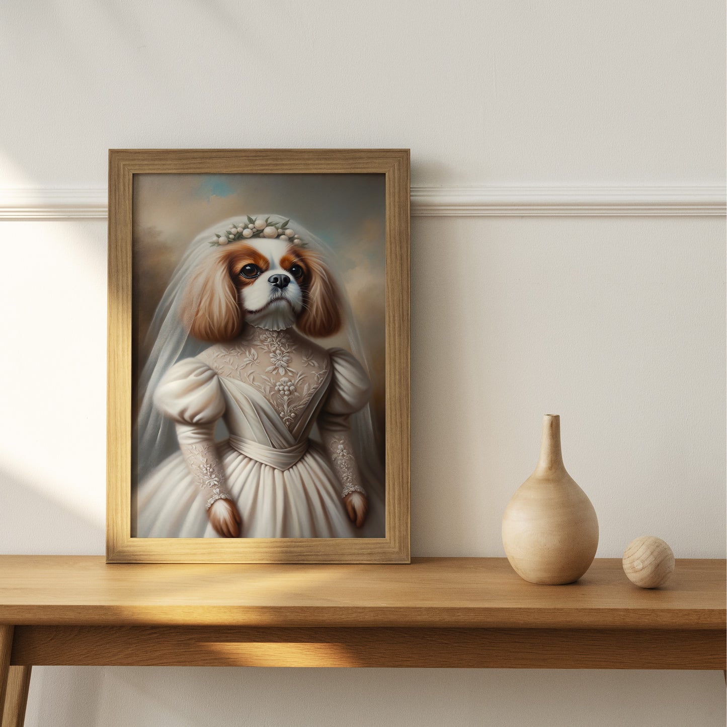 Poster Cavalier King Charles en Robe de Mariée - Décoration Murale Animaux, Affiche Mariage Humoristique pour Chien