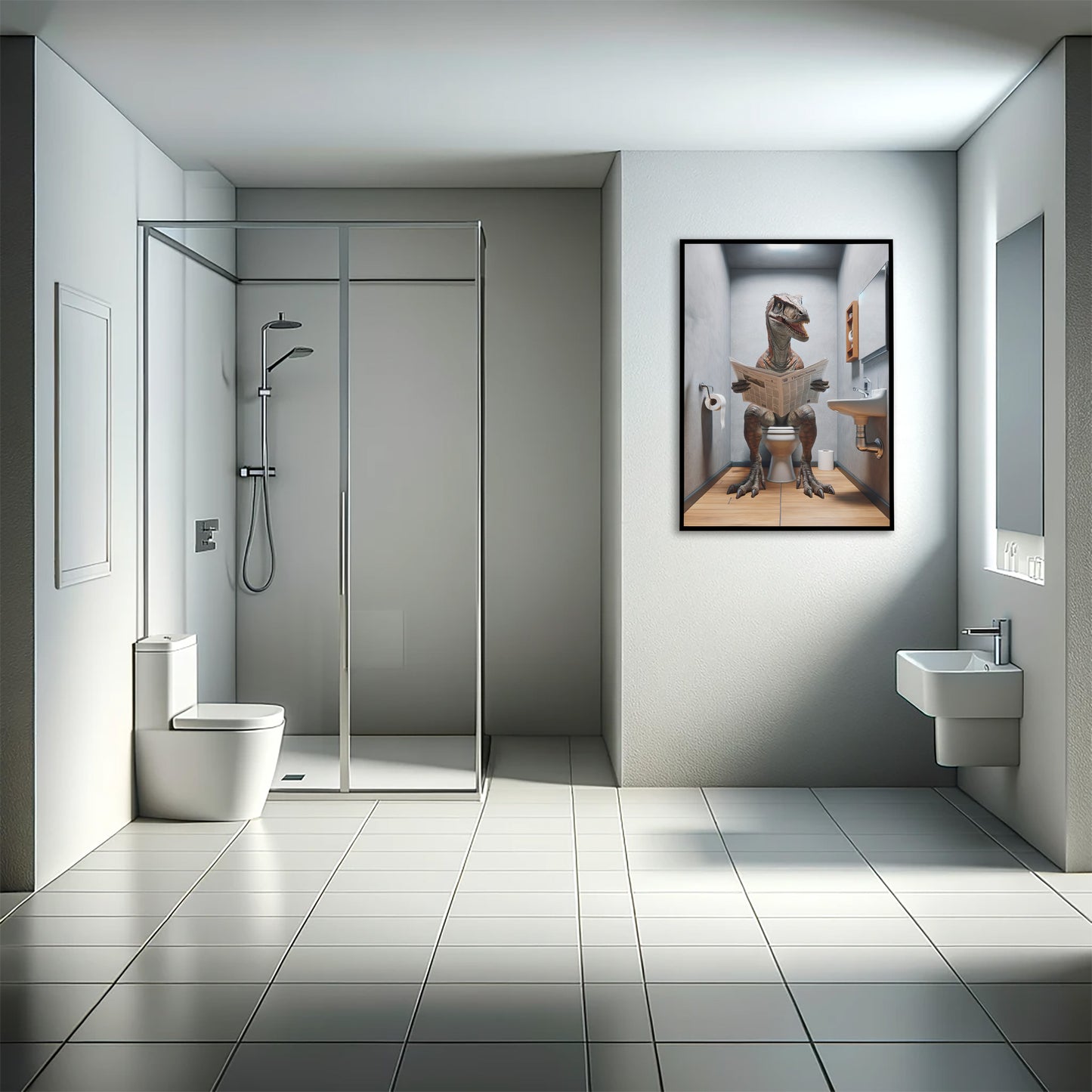 Poster Velociraptor Journal Toilettes, Déco Humour WC, Cadre déco Salle de bain, Affiche Fun Cadeau