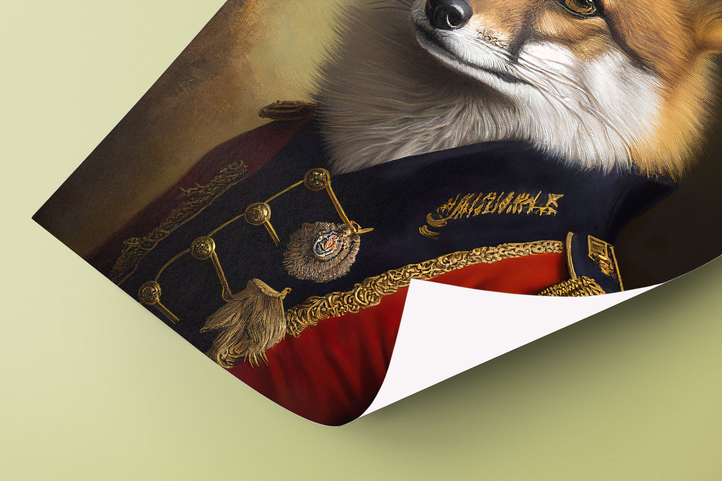 Fox Poster in Military Uniform – Heroic Animal Wall Art, Unique Fox Wall Print Decoration