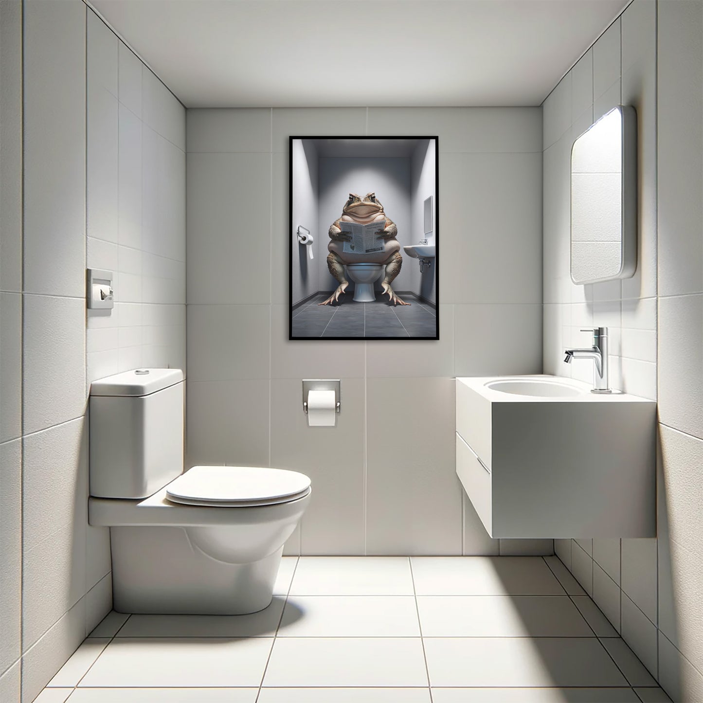 Poster d'un Crapaud lisant le journal, Décoration Humoristique WC, Affiche Toilettes, Cadre Déco Salle de Bain, Cadeau Amusant