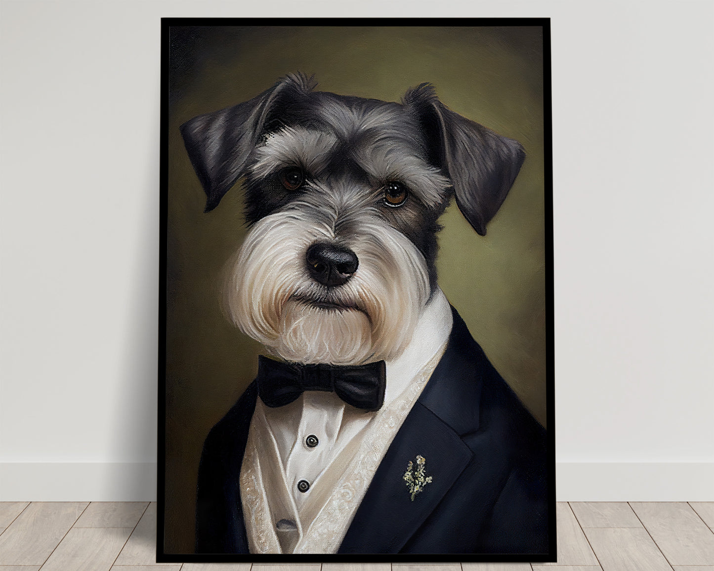 Chic Schnauzer in Tuxedo Poster - Humorous Wall Art Print for Dog Lovers, Elegant Home Decor