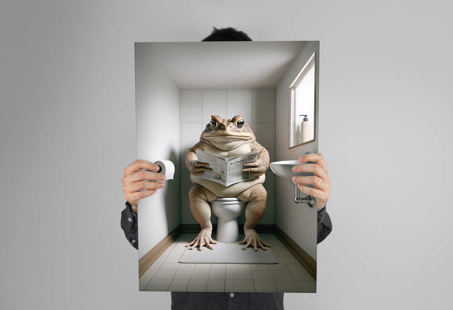 Poster Crapaud lisant le journal, Décoration Humoristique WC, Cadre Salle de bain, Art Mural, Cadeau Original Toilette