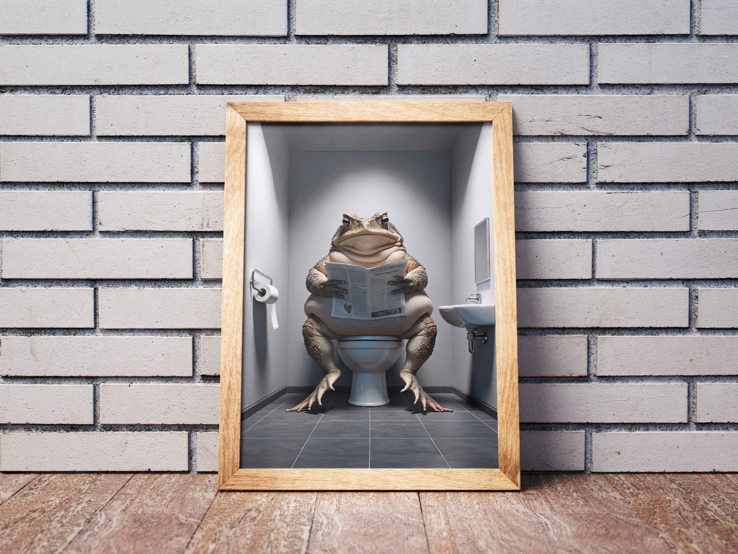 Poster d'un Crapaud lisant le journal, Décoration Humoristique WC, Affiche Toilettes, Cadre Déco Salle de Bain, Cadeau Amusant