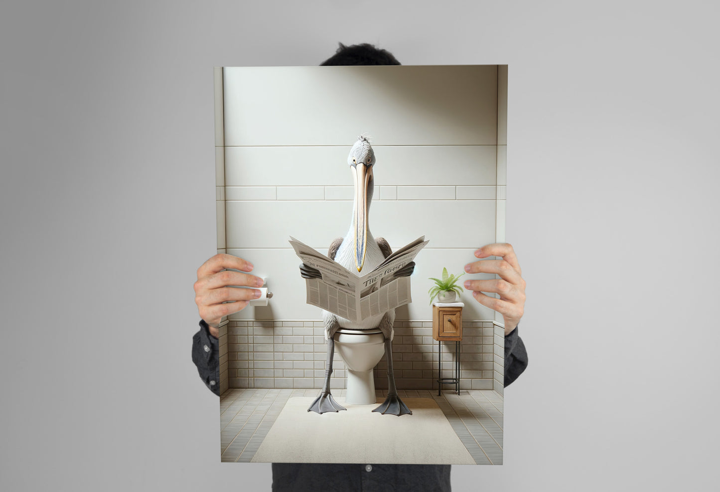 Poster Humoristique Pelican aux Toilettes, Décoration WC Amusante, Cadre Salle de Bain, Idée Cadeau Originale